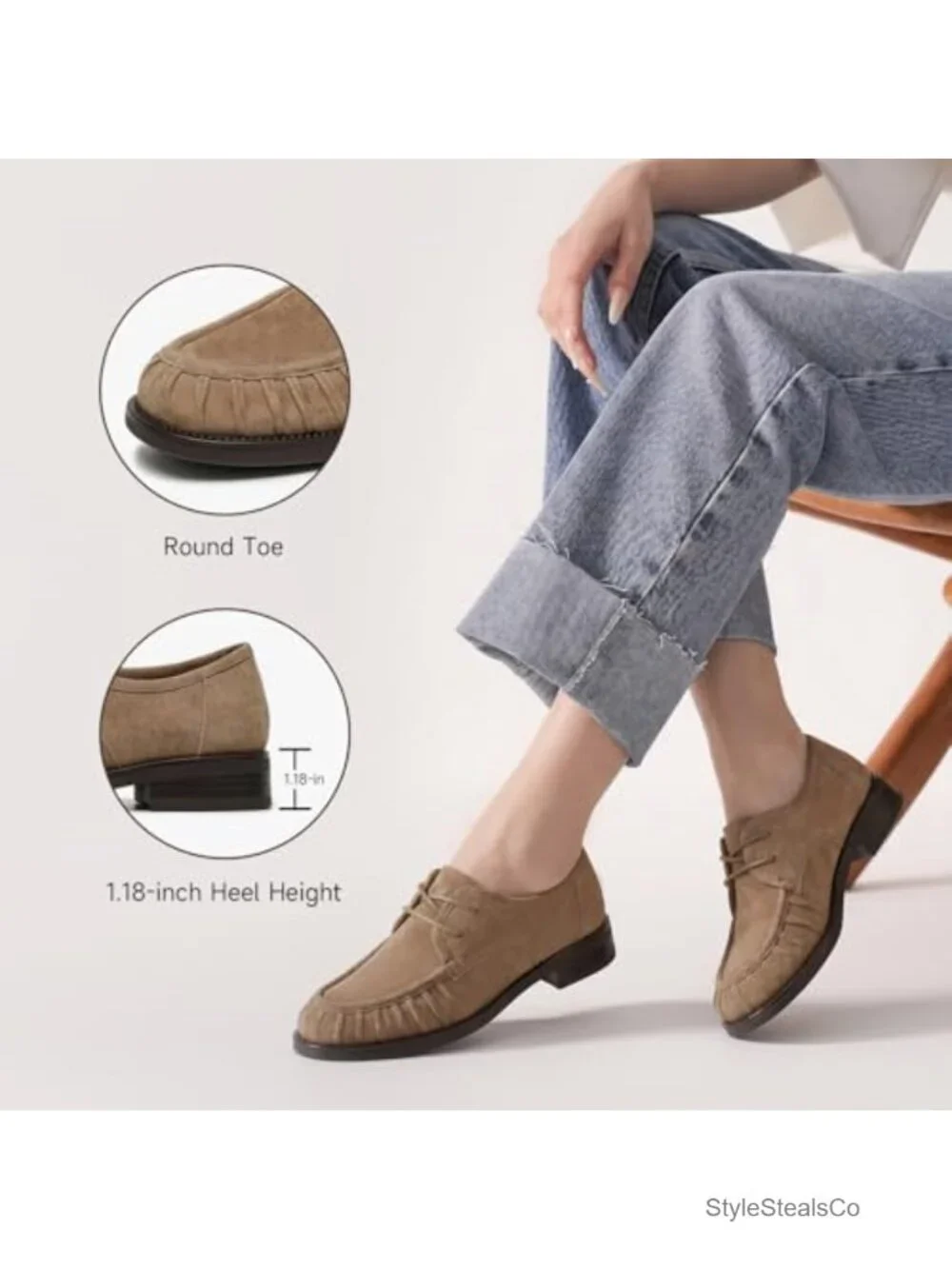 Lambskin Suede Lace Up Loafers for Women - Memory Foam Comfort Shoes
